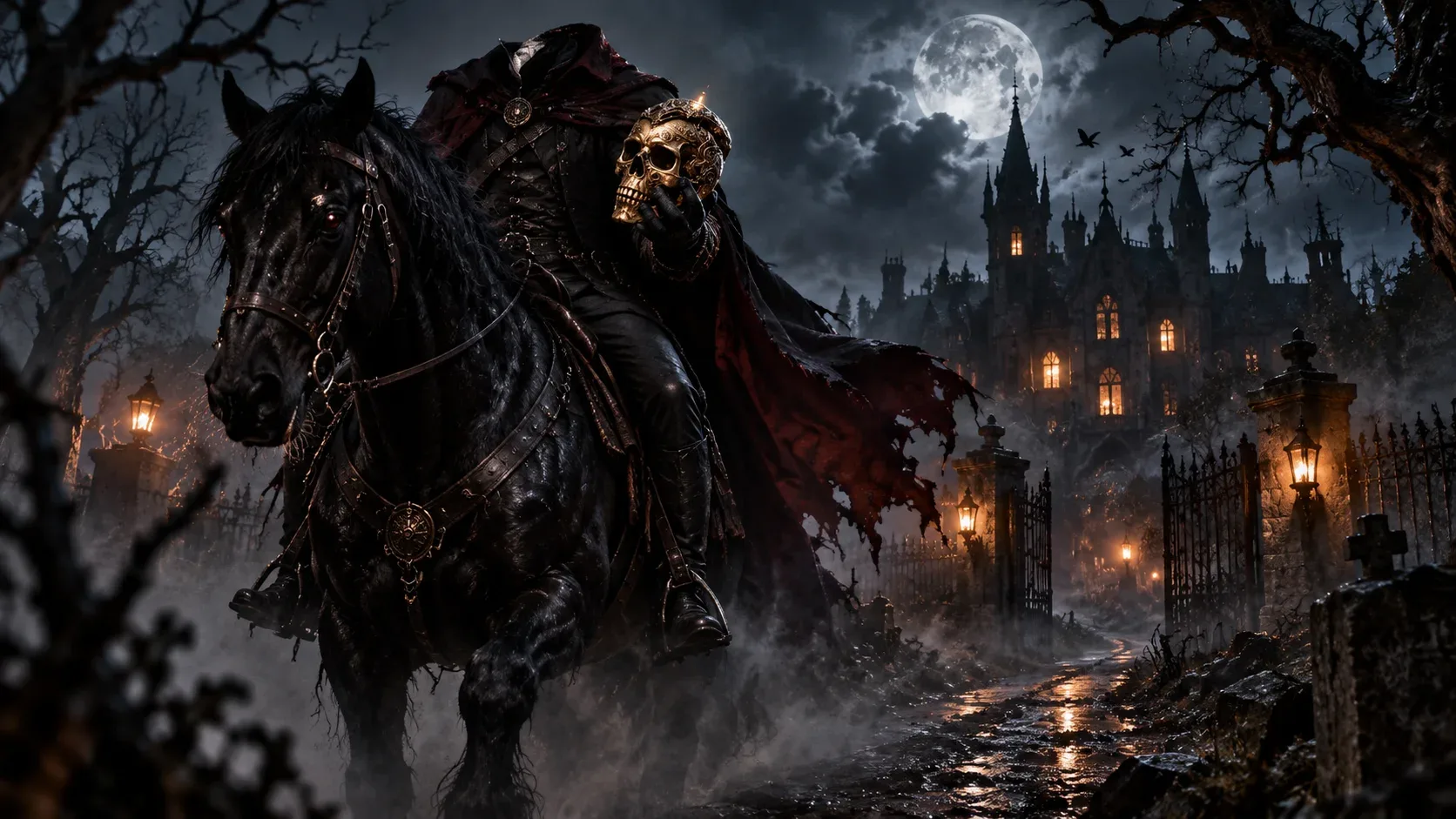 Ambientación de Sleepy Hollow: jinete sin cabeza bajo la luna